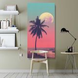 Pink Moon Palm Tree Silhouette canvas wall art shown in a modern interior
