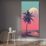 Pink Moon Palm Tree Silhouette canvas wall art displayed in a contemporary room