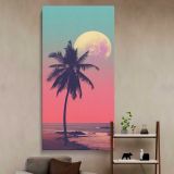 Pink Moon Palm Tree Silhouette canvas wall art in a styled interior
