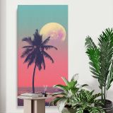 Pink Moon Palm Tree Silhouette canvas print displayed in a modern interior
