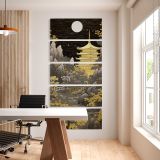 Golden Japanese Temple by Moonlight five panel canvas wall art office mockup