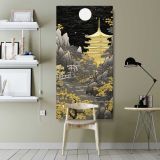 Golden Japanese Temple by Moonlight canvas wall art shown in a modern interior