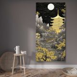 Golden Japanese Temple by Moonlight canvas wall art displayed in a contemporary room
