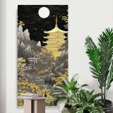 Golden Japanese Temple by Moonlight canvas print displayed in a modern interior