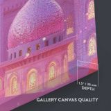 Ramadan Mosque Under a Crescent Moon close up showing gallery canvas texture and depth