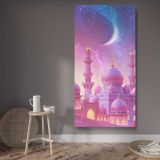 Ramadan Mosque Under a Crescent Moon canvas wall art displayed in a contemporary room