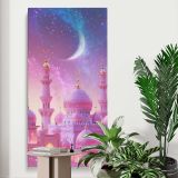 Ramadan Mosque Under a Crescent Moon canvas print displayed in a modern interior