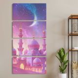 Ramadan Mosque Under a Crescent Moon three panel canvas wall art room mockup