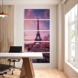 Pink Eiffel Tower at Sunset five panel canvas wall art office mockup
