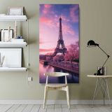 Pink Eiffel Tower at Sunset canvas wall art shown in a modern interior