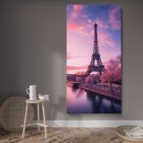 Pink Eiffel Tower at Sunset canvas wall art displayed in a contemporary room