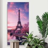 Pink Eiffel Tower at Sunset canvas print displayed in a modern interior