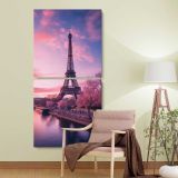 Pink Eiffel Tower at Sunset two panel canvas wall art room mockup