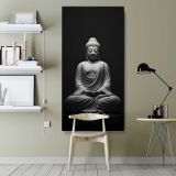 Black Buddha Meditation Statue canvas wall art shown in a modern interior