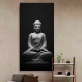 Black Buddha Meditation Statue canvas wall art in a styled interior