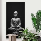 Black Buddha Meditation Statue canvas print displayed in a modern interior