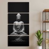 Black Buddha Meditation Statue three panel canvas wall art room mockup