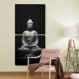 Black Buddha Meditation Statue two panel canvas wall art room mockup
