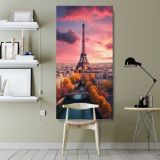 Eiffel Tower over the Seine at Sunset canvas wall art shown in a modern interior