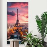 Eiffel Tower over the Seine at Sunset canvas print displayed in a modern interior