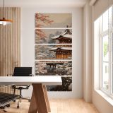 Snowy Japanese Temple five panel canvas wall art office mockup