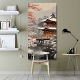 Snowy Japanese Temple canvas wall art shown in a modern interior