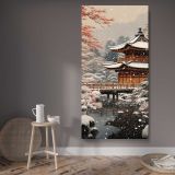 Snowy Japanese Temple canvas wall art displayed in a contemporary room
