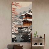 Snowy Japanese Temple canvas wall art in a styled interior
