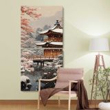 Snowy Japanese Temple two panel canvas wall art room mockup