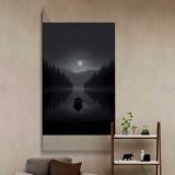 Moonlit Mountain Lake canvas wall art in a styled interior