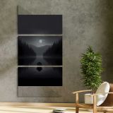 Moonlit Mountain Lake three panel canvas print in a contemporary interior