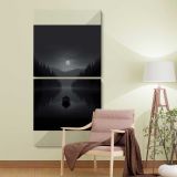 Moonlit Mountain Lake two panel canvas wall art room mockup