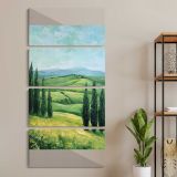 Tuscan Countryside Landscape three panel canvas wall art room mockup