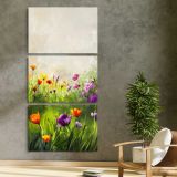 Wildflower Meadow three panel canvas print in a contemporary interior