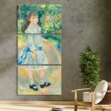 Pierre Auguste Renoirs Girl with a Hoop 1885 by Pierre Auguste Renoir three panel canvas print in a contemporary interior