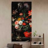 Vintage Red and White Floral Still Life canvas wall art in a styled interior