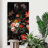 Vintage Red and White Floral Still Life canvas print displayed in a modern interior