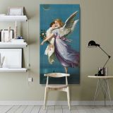 The Angel of Peace 1901 vintage angel illustration by B T Babbitt canvas wall art shown in a modern interior