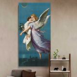 The Angel of Peace 1901 vintage angel illustration by B T Babbitt canvas wall art in a styled interior