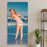 Marilyn Monroe Paddling at the Beach three panel canvas wall art room mockup