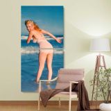 Marilyn Monroe Paddling at the Beach two panel canvas wall art room mockup