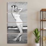 Marilyn Monroe in a White Swimsuit three panel canvas wall art room mockup