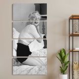 Marilyn Monroe Relaxing in Bed three panel canvas wall art room mockup