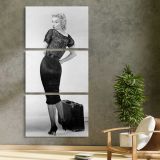 Marilyn Monroe Bus Stop Portrait with Suitcase three panel canvas print in a contemporary interior