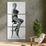 Marilyn Monroe Seated Bus Stop Portrait three panel canvas print in a contemporary interior