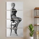 Marilyn Monroe Seated Bus Stop Portrait three panel canvas wall art room mockup
