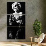 Marilyn Monroe in a Black Evening Dress three panel canvas print in a contemporary interior