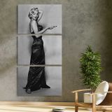 Marilyn Monroe in an Evening Gown three panel canvas print in a contemporary interior