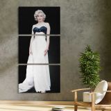 Marilyn Monroe in a White Evening Gown three panel canvas print in a contemporary interior