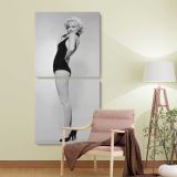 Marilyn Monroe Black Swimsuit Portrait two panel canvas wall art room mockup